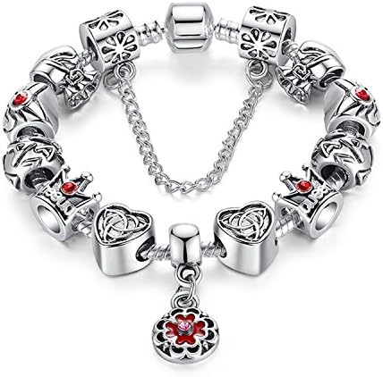 Fun Charm Jewelry Silver Plated Heart Queen Beads Clover Dangle Snake Chain Fit Pandora Charm Bracelet 20CM
