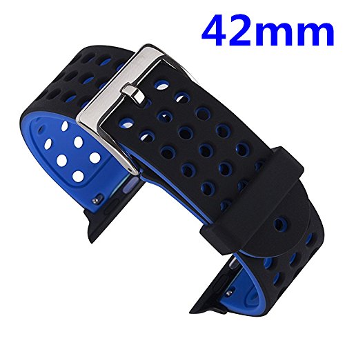 X4-TECH Apple Watch Band,Soft Silicone Sport Replacement Strap with Adjustable Buckle and Quick Release for Apple iWatch/New Apple iWatch Series 2/ Apple Watch Series 1/Nike+ (42mm-Black/Blue)