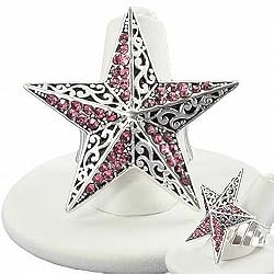 Large 3D Pink Crystal Star Stretch Fashion Ring