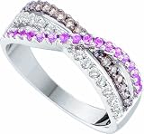 Ladies 14K White Gold .58ct Round Cut Pink Saphire Brown and White Diamond Engagement Ring Wedding Band
