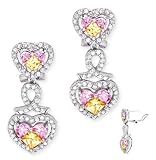 512rPfid1AL. SL160  Romantic Love Heart CZ Pink Sapphire Canary Drop Earrings