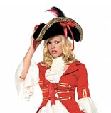 Pirate Costume Hat Thick Gold Trim Bow Top W/Feather