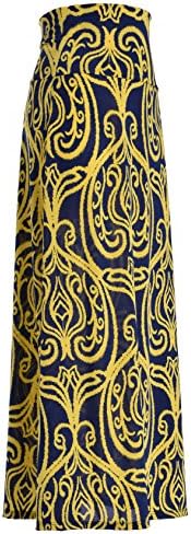 Womens Poly Span Chevron Floral Aztec Tribal Striped Printed Full Maxi Skirt (Medium, Crested Yellow on Navy)