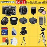 Olympus PEN E-pl1 Digital Camera (includes Manufacturer’s Supplied Accessories) with Olympus 14-42mm Micro Four Thirds Lens + Huge Accessories Package Including Wide Angle Macro Lens + 2x Telephoto + 3 Pc Filter Kit + 8gb Sdhc Memory Card + 2x Extended Life Batteries + Carrying Case + Tripod & Much More !!