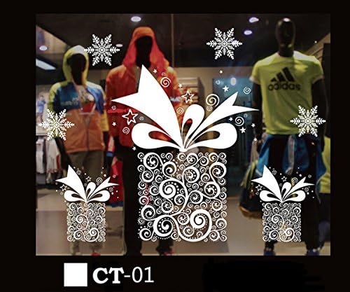 Holiday Xmas Gift Series CT-01 Christmas Santa Claus' Presents Snowflakes Decorative Removable Vinyl DIY Durable Wall Window Door Mural Decal Sticker for Retail Store/Coffee House 27"H X 48"W