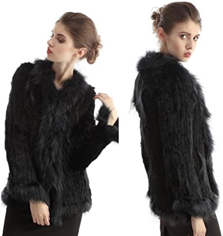 Womens Winter Real Rabbit Fur Coats Raccoon Fur Vests Collar Knit Outwear