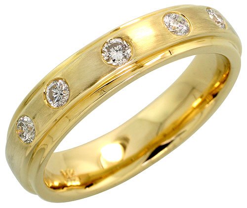 14k Gold Matte Finish Ladies' Diamond Band, w/ 0.21 Carat Brilliant Cut Diamonds, 3/16 (4.5mm) wide, size 17