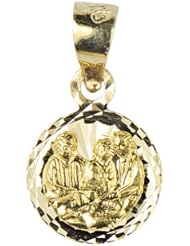14k Yellow Gold, Baptism Christening Pendant Charm Round 11mm Wide