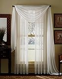 3 Piece Beige Sheer Voile Curtain Panel Set: 2 Beige Panels and 1 Scarf