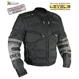 Xelement Mens Black and Gray Level-3 Armored Jacket with Removable Arm Sleeves and Tri-Tex Fabric - Size : 2XL