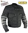 Xelement Mens Black and Gray Level-3 Armored Jacket with Removable Arm Sleeves and Tri-Tex Fabric