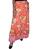 Womans Wrap Skirt Vintage Silk Sari Skirt Orange Floral Print Reversible Magic Dress