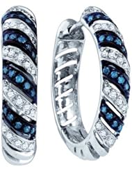 10K White Gold 0.50CT Blue Diamond Swirl Design Fashion Hoops