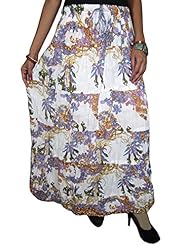 Flared-Skirt Cotton Floral Print Crinkled Vintage Tiered Tunic/Maxi Dress 