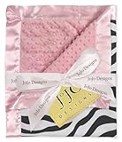 JoJo Designs Baby Blanket - Pink and Zebra Print Minky Dot Chenille and Satin