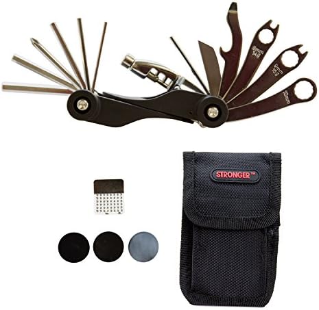 LB1 High Performance Multi Bike Bicycle Tools (20 Functions) for Fito Aluminum Alloy Handle Bar Stem - Black, Gooseneck, 22.2mm, for Beach Cruiser Bikes, BMX Bikes with Tire Patch Nylon Bag Bicycle Cycling Maintenance Repair Tool Kit