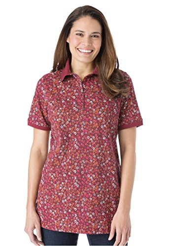 Women's Plus Size Perfect Floral Print Polo T-Shirt With Short Sleeves