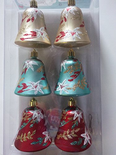 3 in. Bell Ornament with Amaryllis Pattern (Set of 6)