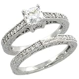 Sterling Silver Vintage Style 2-Pc. Square Engagement Ring Set w/ Princess (5mm) & Brilliant Cut CZ Stones, 1/4 in. (6mm) wide