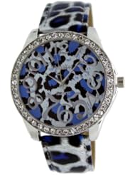 Varsales #4872-72 Womens Silver-Blue Leopard Print Fashion Watch