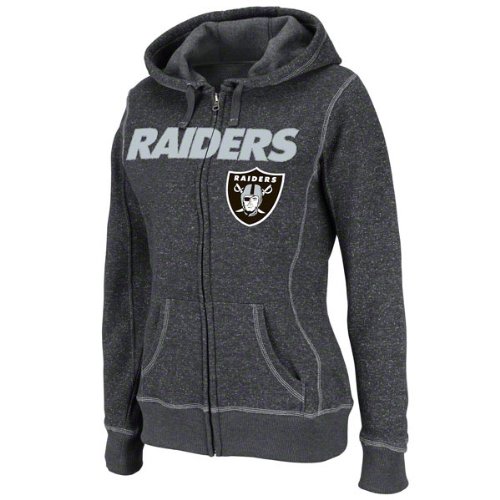 NFL Women's Oakland Raiders Deep Post Long Sleeve Fullzip Marled Fleece Hoody (Charcoal Marled/White, Medium)