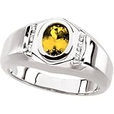 14K White Gold Man's Citrine and Diamond Ring