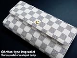 チェス調ブロックチェック柄ボタン長財布/四角模様/レディース/メンズ/ユニセックス/全3カラー【H-674】