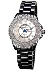 Gemorie Women Black Ceramic Round Shape watch with Cubic Zirconia in Rhodium Plating (129017)