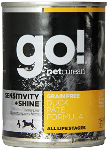 PETCUREAN 152036 12-Pack Go Sensitivity and Shine Grain Free Duck Pate Can for Dog, 13.2-Ounce