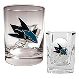 San Jose Sharks NHL Rocks Glass & Square Shot Glass Set - Primary Logo
