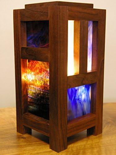 Walnut and Stained Glass Table Lamp | Mission Style Walnut &amp; Stained Glass Lamp
