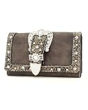 Black Western Crocodile Rhinestone Buckle Checkbook Wallet