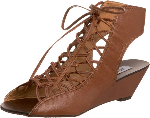 Steve Madden Womens Gilliee Lace-Up Wedge Sandal,Cognac leather,7.5 M US
