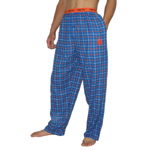 Mens MLB New York Mets Plaid Cotton Thermal Sleepwear / Pajama Pants - Blue & Orange (Size: M)