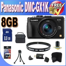 Panasonic Lumix DMC-GX1K 16 MP Micro 4/3 Compact System Camera with 3-Inch LCD Touch Screen and 14-42mm Zoom Lens (Black) + 8GB SDHC Memory + UV Filter + USB Card Reader + Deluxe Camera Case + Memory Card Wallet + Accessory Saver Bundle!