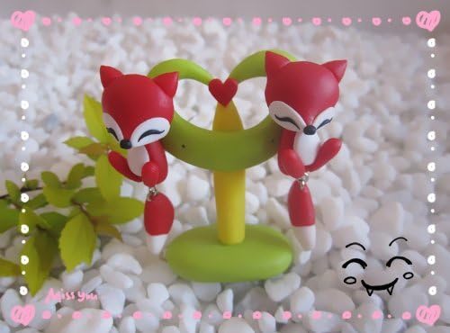 DG GOLD One pair Polymer Clay Cute Fox Handcraft Personality Earrings Color Red