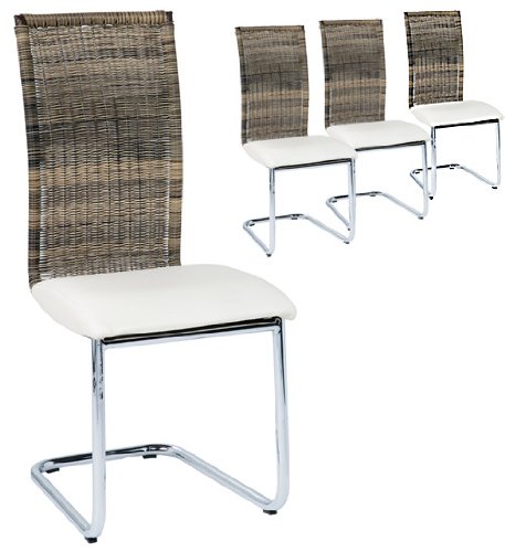 Freischwinger Stuhl mit Rattanrückenlehne, Sitz beige