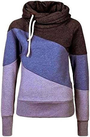 Eyer Women's Cotton High Collar Long Sleeve Fleece Hoodied Sweatshirt (X-Large,Purple)