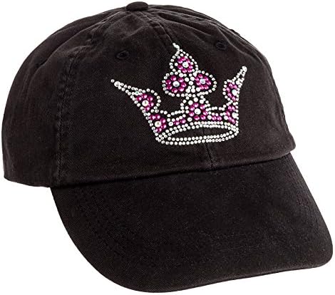 Women's Crystal Crown Adjustable Baseball Cap Rhinestone Bling Hat (Black)