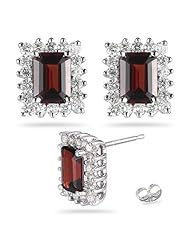 0.72 Cts Diamond & 2.23 Cts Garnet Cluster Earrings in 14K White Gold.