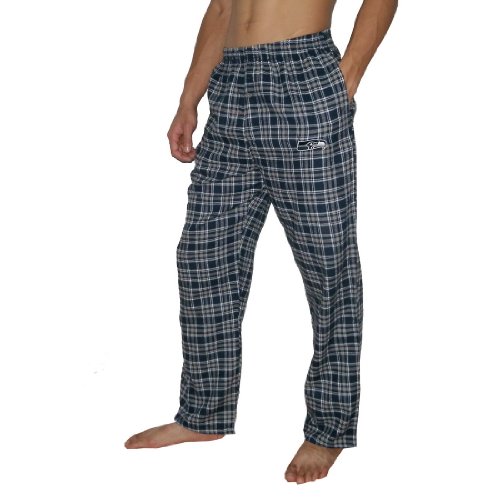 Mens NFL Seattle Seahawks Plaid Cotton Thermal Sleepwear / Pajama Pants - Dark Blue & Grey (Size: S)