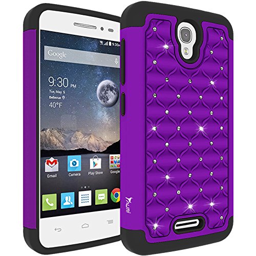 Tauri Dual Layer Soft Gel Flexible TPU and Hard Armor shell Bling Hybrid Armor Case For Alcatel One Touch POP Astro - Purple