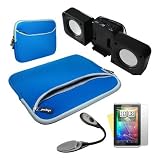 SKQUE PREMIUM BLUE DUAL POCKET CASE+BLACK BOOKLIGHT+SCREEN PROTECTOR+BLACK FOLD-UP SPEAKER FOR HTC FLYER