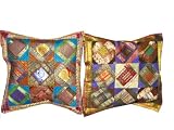 2 Blue Purple Tribal India Vintage Sari Toss Pillow Cushion Covers