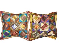 2 Blue Purple Tribal India Vintage Sari Toss Pillow Cushion Covers