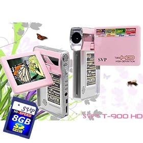 SVP T900 HD 720p Ultra-Slim Pink DIGITAL CAMCORDER+CAMERA+MP3/ w/ 270 degree flip LCD + HDMI-out cable w 8GB