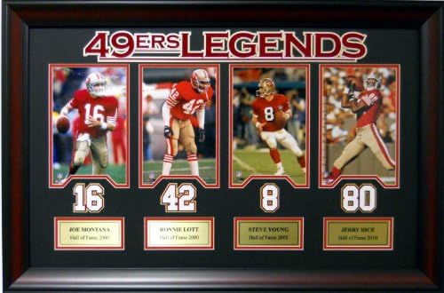 NFL Football San Francisco 49ers Legends Joe Montana #16, Ronnie Lott #42, Steve Young #8, Jerry Rice #80 Framed Picture SKU #1019