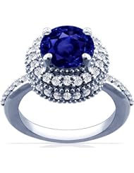 Platinum Round Cut Blue Sapphire Ring With Sidestones