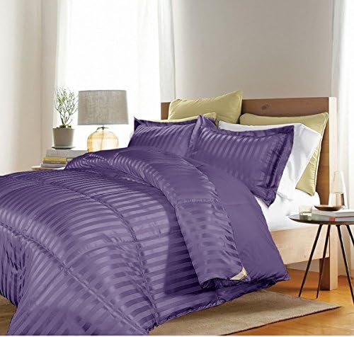 3 Piece King Purple Damask Themed Comforter Set, Reversible Bedding, Classic Striped Pattern, Stylish Luxury Bedding, For Modern Master Bedrooms, Gorgeous and Beautiful Quality, Light Violet