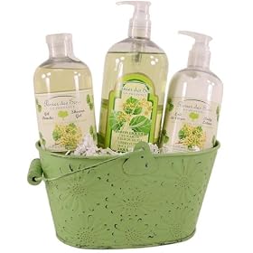 Linden Flower Tilleul Gift Basket from France: Shea butter shower gel, body lotion & liquid soap